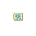 Macro view of a gold modular bracelet link featuring a decorative blue flower - Flower Style (ZT-MK-149) / Lake Blue