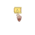Detail eines goldenen italienischen Charm-Moduls mit einem hängenden Eichel-Anhänger. - Eichel (D325)