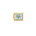 Detailed view of a gold stainless steel modular charm with a light blue flower design - Flower Style (ZT-MK-149) / Blue