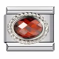Dettaglio del modulo charm italiano con gemma rossa e bordo a fune argento - Rosso (Gennaio)