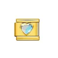 Gouden roestvrijstalen Italiaanse modulaire bedel met hartvormige kristallen geboortesteen - Hart Heldere Strass (Maansteen Look) / Geboortesteen Maansteen