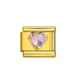 Italienisches modulares Armband-Charm in Gold mit einem rosa herzförmigen Kristall - Herz Rosa Strass (Geburtsstein) / Geburtsstein Rosa