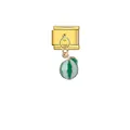 Goldener italienischer Charm-Link mit niedlichem grün gestreiftem Fruchtanhänger - Gestreifte Melone (D309)