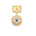 Gold Italian charm bracelet link with dangling evil eye pendant for DIY jewelry. - Hollow Evil Eye Module (D819)