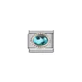 Italian style stainless steel modular link with oval blue gemstone charm - Silver Base Blue Gemstone (Twisted Edge)