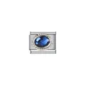 Italian modular charm link with oval blue faceted gemstone in polished stainless steel - Silver Base Lapis Blue Gemstone (Twisted Edge)