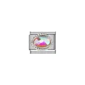Italian modular bracelet charm in stainless steel featuring an iridescent oval faceted stone - Silver Base Purple Gemstone (Twisted Edge)