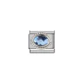 Italian modular bracelet charm with oval light blue birthstone and rope border - Silver Base Sky Blue Gemstone (Twisted Edge)