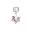 Close-up of pink maple leaf stainless steel modular charm with pearl and crystal - Maple Leaf Shape (D585)