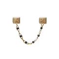 Dettaglio charm modulare in acciaio dorato con perline nere per bracciale fai-da-te. - D334 Oro Doppio Anello - Perlina Nera