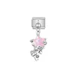 Detail view of a sparkling pink star charm on a modular stainless steel Italian link. - Star Rhinestone (D586)