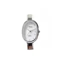 Elegante reloj de cuarzo ovalado plateado con índices de strass y esfera minimalista. - Blanco