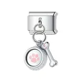 Close-up of stainless steel dog paw and bone pendant for modular charm bracelet - Pink Paw Small Bone Lettered Pendant (D424)