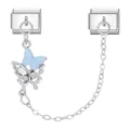 Detail of silver Italian charm link with blue butterfly pendant and connecting chain - Blue Oil Drip Butterfly Artificial Pearl Style (9)