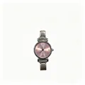 Detail view of an elegant silver modular quartz watch featuring a soft pink sunray dial - Watch Head / Silver Case Pale Pink Dial
