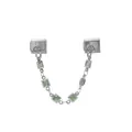 Primo piano di charm per bracciale modulare in acciaio con pietre quadrate verdi - D336 Argento Doppio Anello - Strass Quadrato