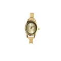 Close-up of gold quartz watch with champagne dial and modular link bracelet design - Complete Watch / Gold