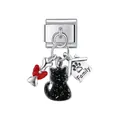 Detailed view of silver stainless steel Italian charm with cat and dog house dangles - Bone Cat Dog House Set Pendant (D425)