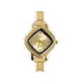 Elegant gold stainless steel quartz watch with unique diamond-shaped case for women - Complete Watch / Gold