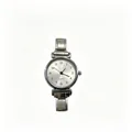 Detailed view of silver minimalist quartz watch with white dial and metal link band - Watch Head / Silver Case Silver White Dial