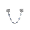 Detailed view of silver modular bracelet safety chain with square blue stones - Blue Square Rhinestone Style (D734)