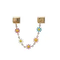 Λεπτομέρεια από χρυσούς συνδέσμους βραχιολιού με πολύχρωμες μαργαρίτες από σμάλτο και αλυσίδα - D331 Χρυσός Διπλός Σύνδεσμος - Πολύχρωμο Λουλούδι (Τυχαίο Χρώμα)