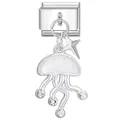 Detailed macro view of a silver jellyfish Italian modular charm featuring a star and crystals. - Silver Jellyfish Rhinestone Star Style (8)