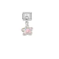 Detailed close-up view of a stainless steel Italian charm link featuring a pink iridescent star - Star Pendant (D590)