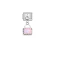 Macro view of pink rectangular crystal pendant with rhinestone border on steel link - Handbag Style (D592)