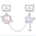 Elegant double modular charm with iridescent pink moon and star icons for DIY bracelets. - Pink Purple Gradient Star Moon Double Chain Style (1)