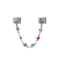 Macro view of Italian charm double dangle with colorful heart crystals for DIY bracelets - Colorful Heart Style (D731)