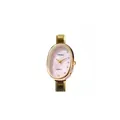 Vista detallada de un elegante reloj de cuarzo ovalado para mujer con esfera rosa - Rosa