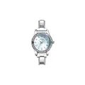 Elegant silver women's watch with small blue dial and sparkling rhinestone bezel - Watch Head / Light Blue