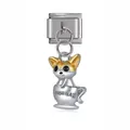 Close-up detail of a stainless steel dog-in-teacup charm link for modular bracelets - Teacup Dog Cartoon Pendant (D433)
