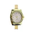 Elegant gold-tone quartz watch with crystal-studded bezel and modular steel band - Complete Watch (watch067) / Pink