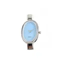 Elegant oval quartz watch for women with light blue dial and rhinestone accents - Silver band - Complete Watch / Silver Blue Dial