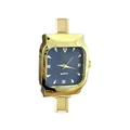 Elegante gouden vierkante quartz horloge met blauwe wijzerplaat en roestvrijstalen band - Compleet Horloge / Blauw (watch076)