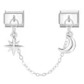 Silver modular double link charm with North Star and crescent moon pendant for DIY jewelry - Silver Star Moon Double Chain Style (2)
