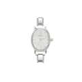 Reloj de cuarzo ovalado minimalista de plata con correa metálica modular - Reloj Completo / Esfera Blanca Plateada