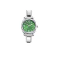 Elegant dameshorloge met kwartsuurwerk, levendig groene wijzerplaat en gepolijste zilveren band. - Compleet Horloge / Zilveren Kast Groene Wijzerplaat (watch141)