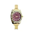 Fashionable gold-toned stainless steel quartz watch with red dial and crystals - Complete Watch (watch068) / Red