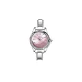 Elegant silver women's watch featuring a pink sunburst dial and a crystal-encrusted bezel detail - Watch Head / Light Pink
