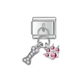 Detail of stainless steel modular link charm with crystal dog bone and pink paw pendant - Rhinestone Bone Pink Paw Pendant (D437)