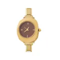 Elegant vintage gold modular link watch for women with brown dial and adjustable band - Complete Watch / Gold Base Red Dial (watch193)