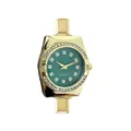 Elegant gold stainless steel quartz watch featuring green dial and rhinestone bezel - Complete Watch (watch069) / Green