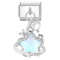 Silver Italian charm modular pendant with blue iridescent star and crystal heart detail - Light Blue Iridescent Pentagram Style (4)
