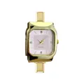 Elegante vierkante gouden horloge met lichtroze wijzerplaat en schakelarmband - Compleet Horloge / Roze (watch072)