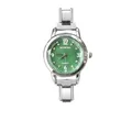 Elegant silver steel link band quartz watch featuring a green rhinestone sunburst dial - Green Dial (watch179) / Complete Watch / Silver