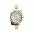 Elegant unisex gold quartz watch with rhinestone bezel and stainless steel link band - Complete Watch (watch070) / White