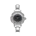 Silberne Quarzuhr für Damen in Kamelienform mit Edelstahlband und schwarzem Zifferblatt - Silber Schwarzes Zifferblatt